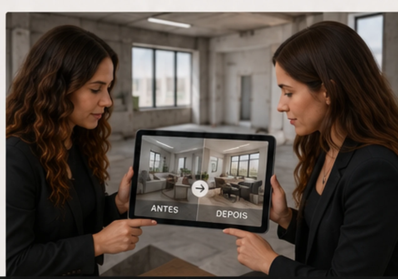 Arquitetas avaliando em um tablet a transformação de um escritório antes da reforma